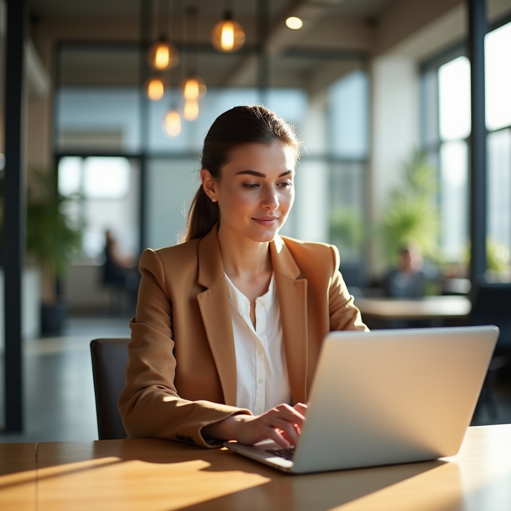 Freelancer pracujący przy laptopie w nowoczesnym coworkingu
